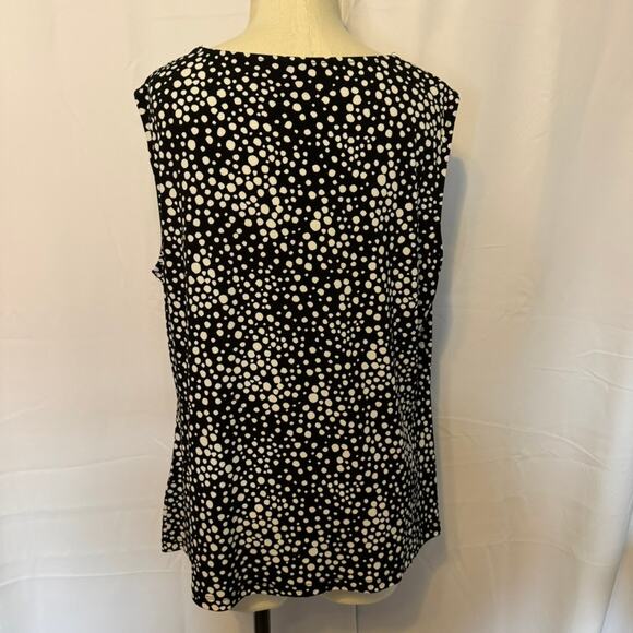 Rafaella XL Sleeveless Cowl Neck Top Black White Polka Dot Stretch Blouse - Picture 2 of 5